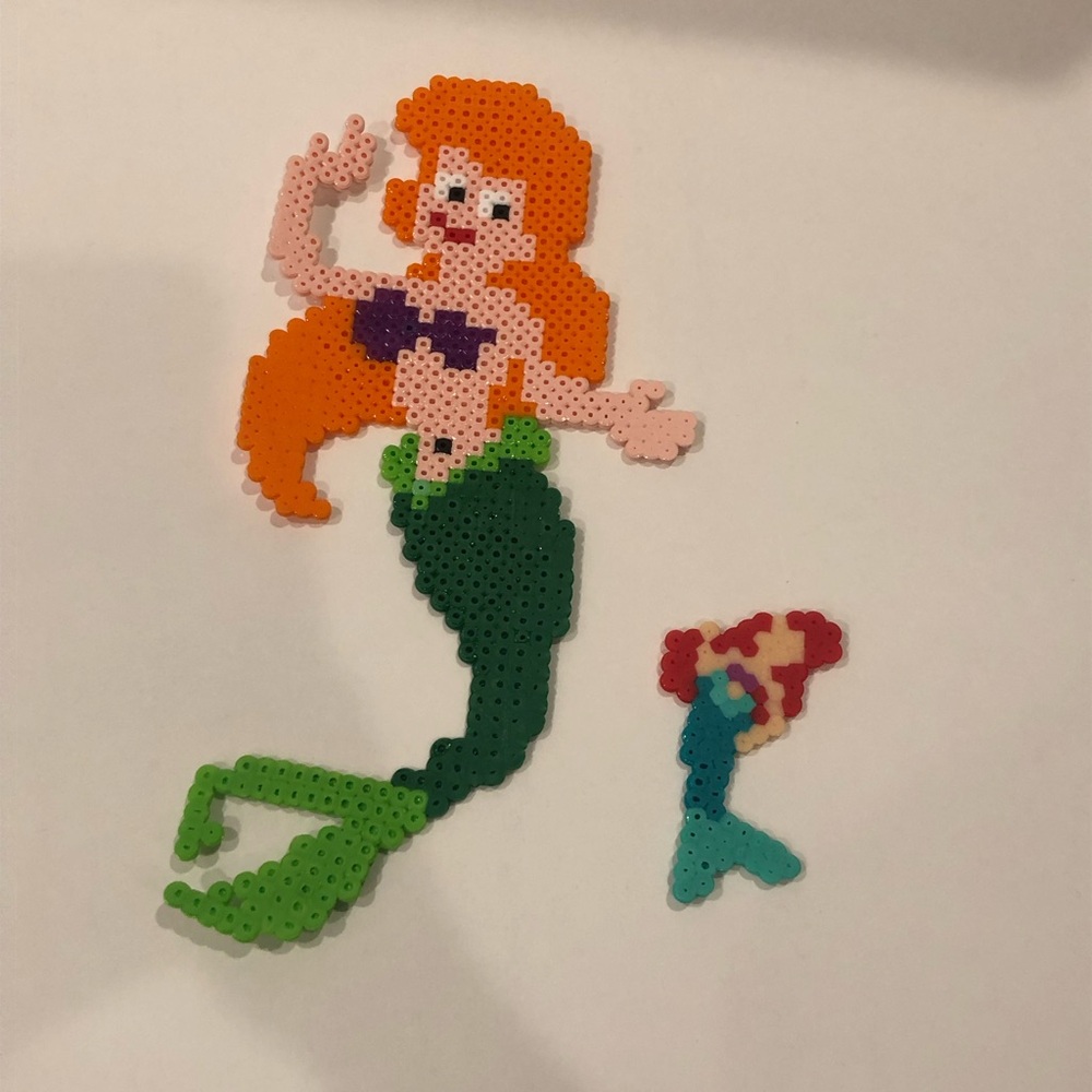 Two Disney Little Mermaid Ariel Perler Bead Creations